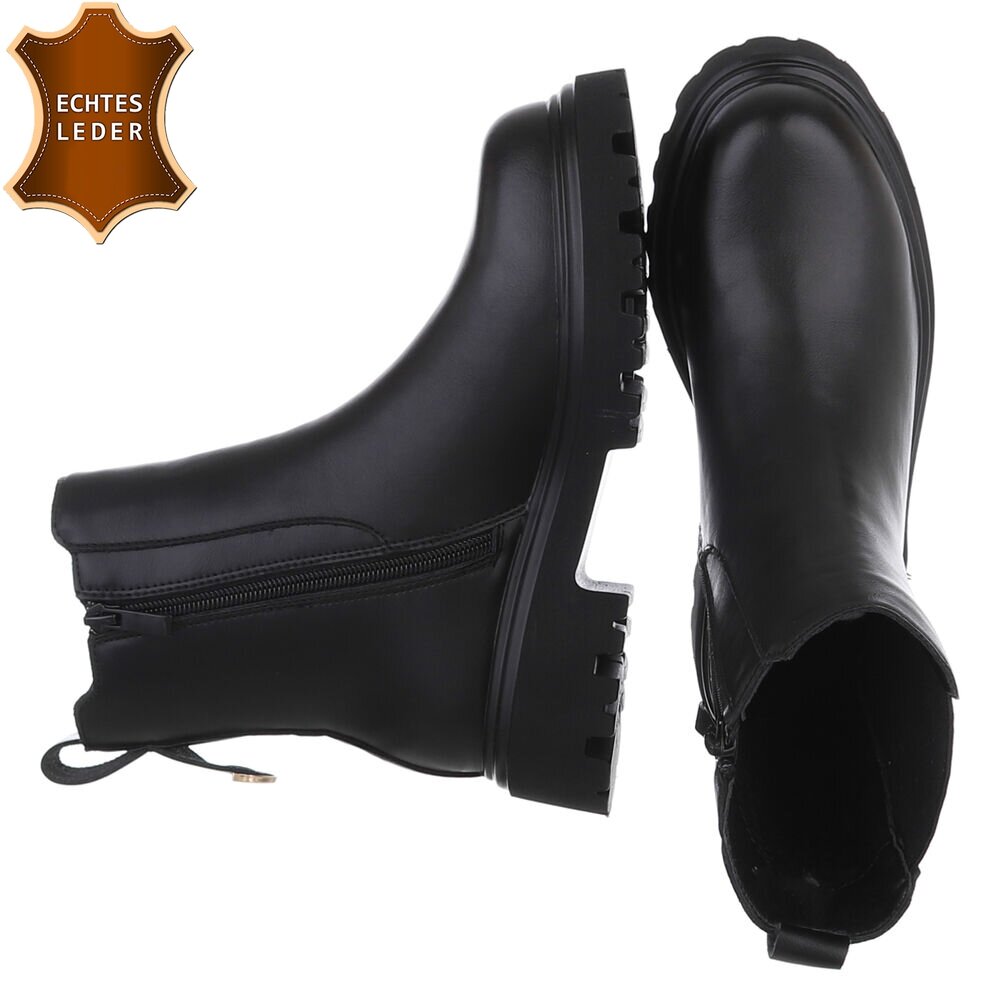 Ghete casual piele naturala Chelsea - negru dama