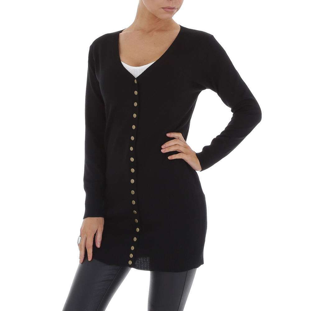 Pulover lung cu nasturi - negru dama