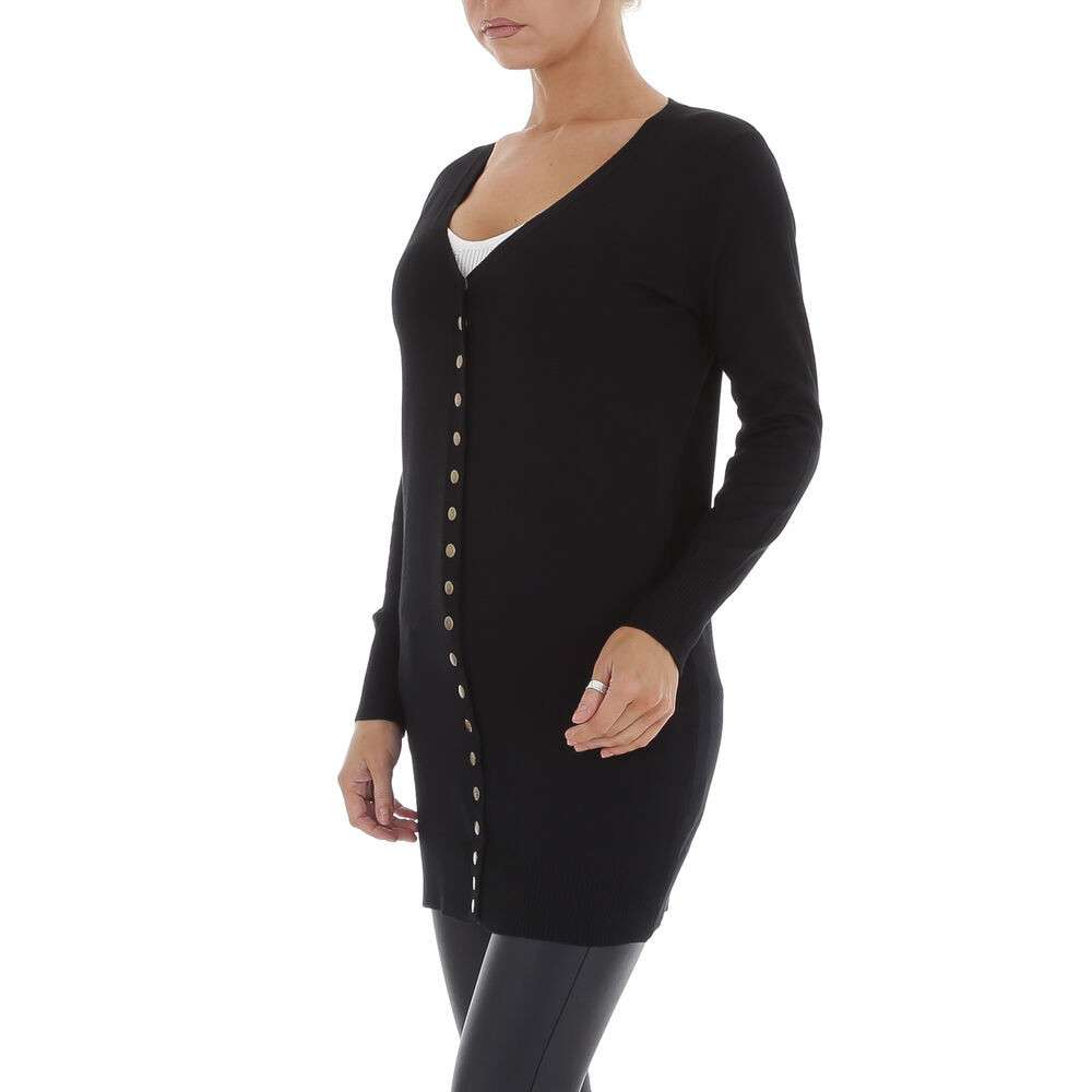 Pulover lung cu nasturi - negru dama