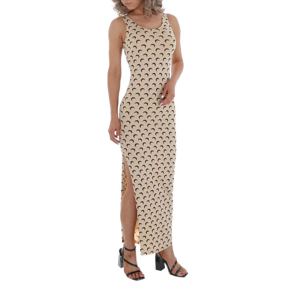 Rochie lunga cu crapatura - bej dama