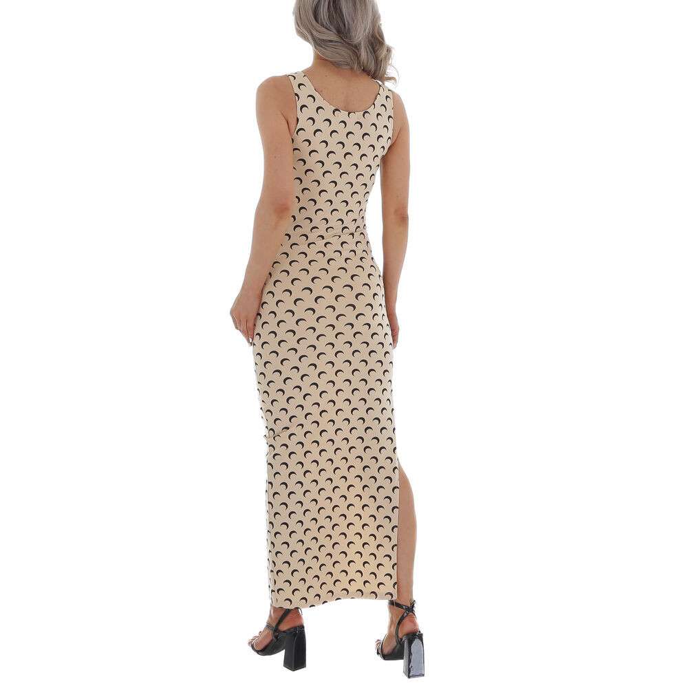 Rochie lunga cu crapatura - bej dama