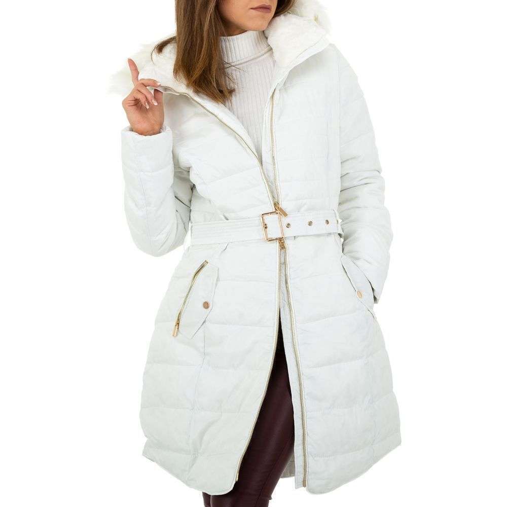 Palton iarna cu gluga blana - alb dama