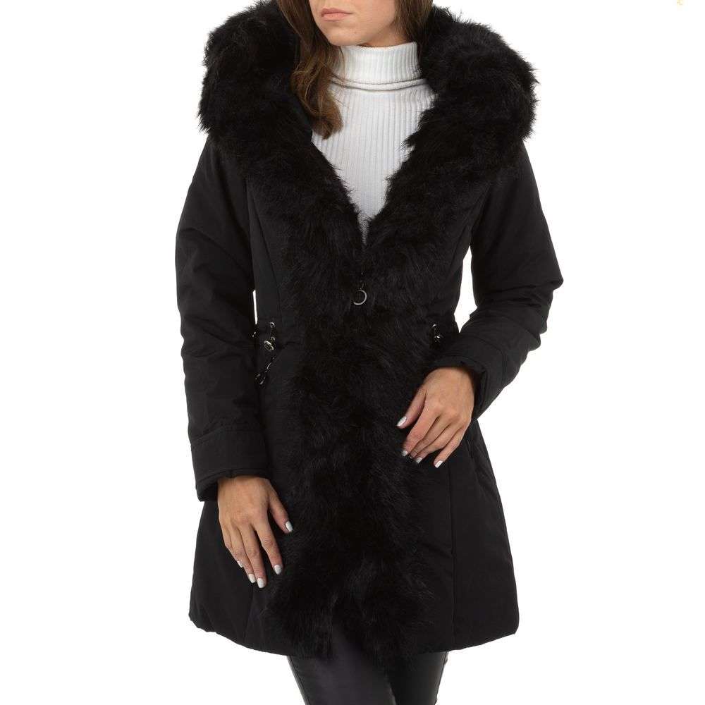 Palton lung elegant cu blana - negru dama