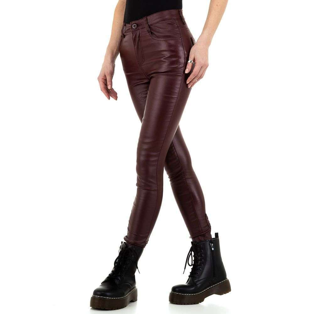 Pantaloni biker imitatie piele - visiniu dama