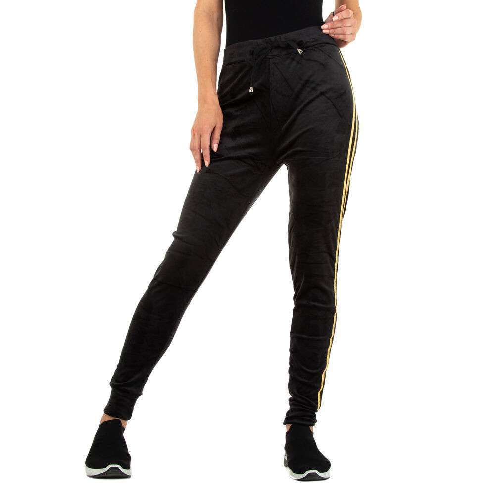 Pantaloni sport tip catifea - Holala   negru cu auriu dama