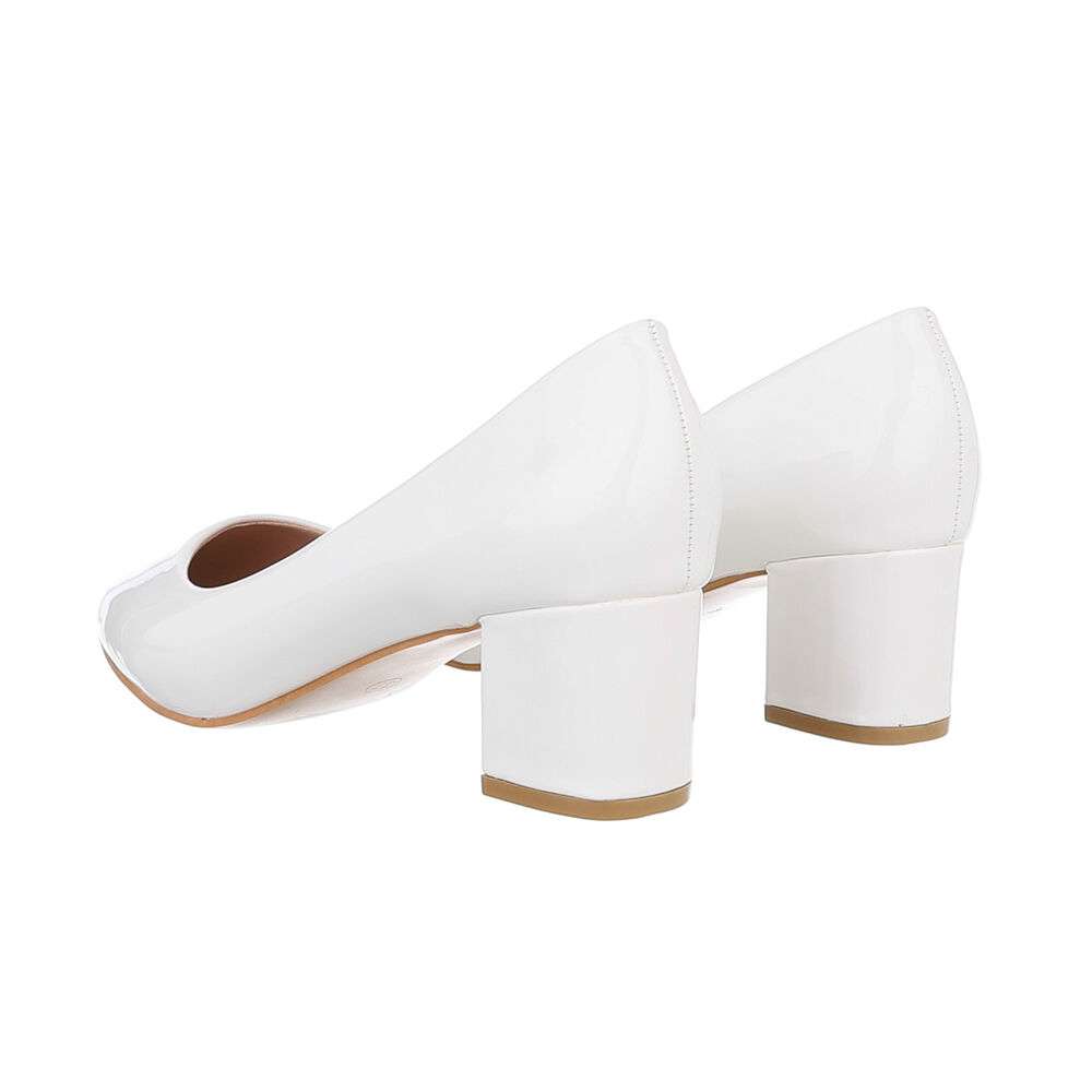 Pantofi eleganti cu toc mic gros - alb dama