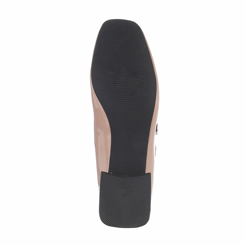 Pantofi eleganti lacuiti cu toc mic gros - bej dama