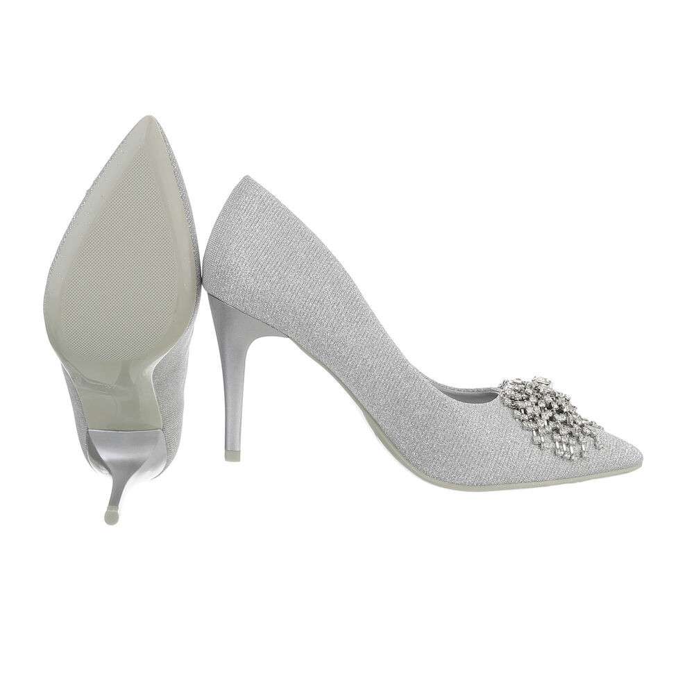 Pantofi eleganti ocazie cu toc - argintiu dama