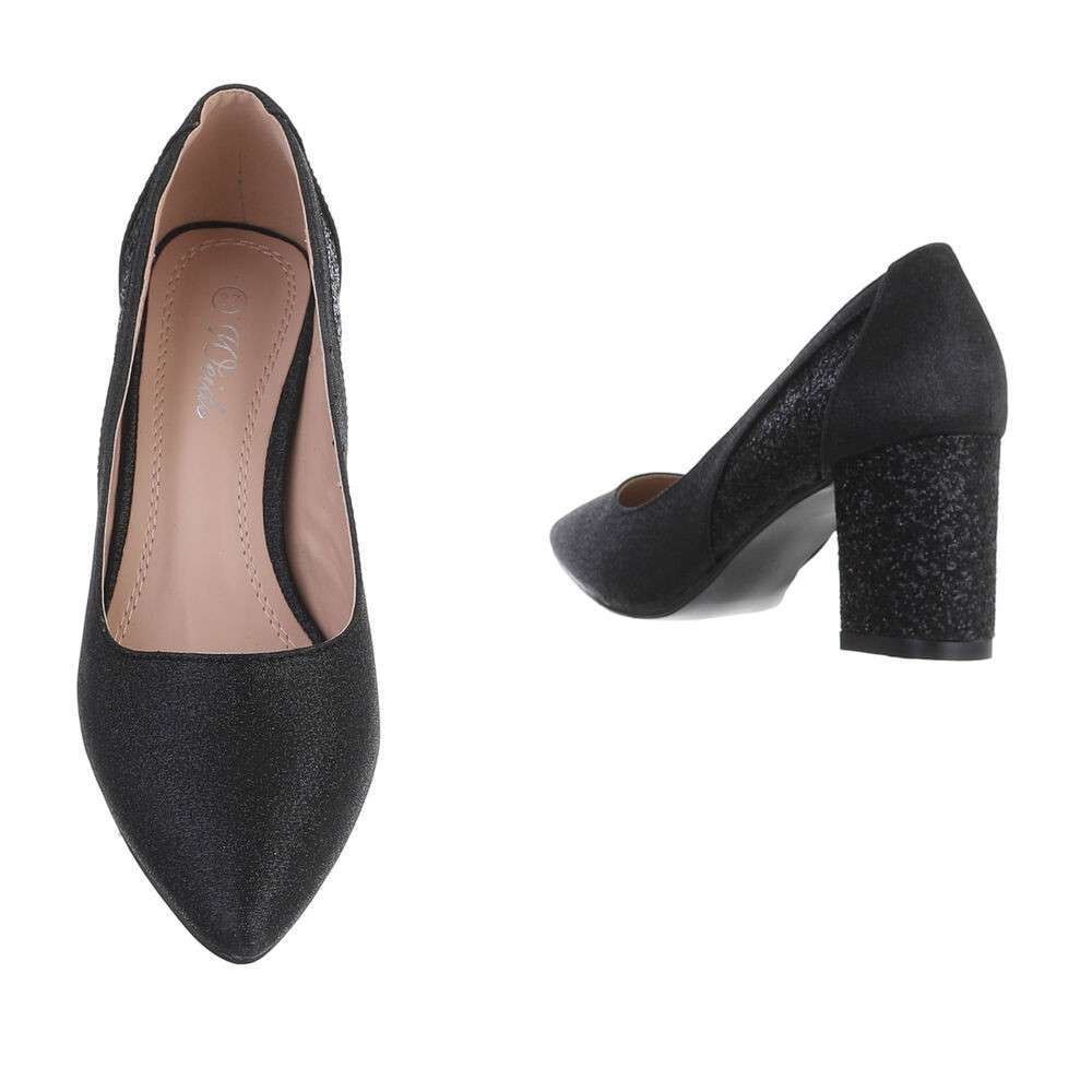 Pantofi eleganti cu toc gros - negru dama