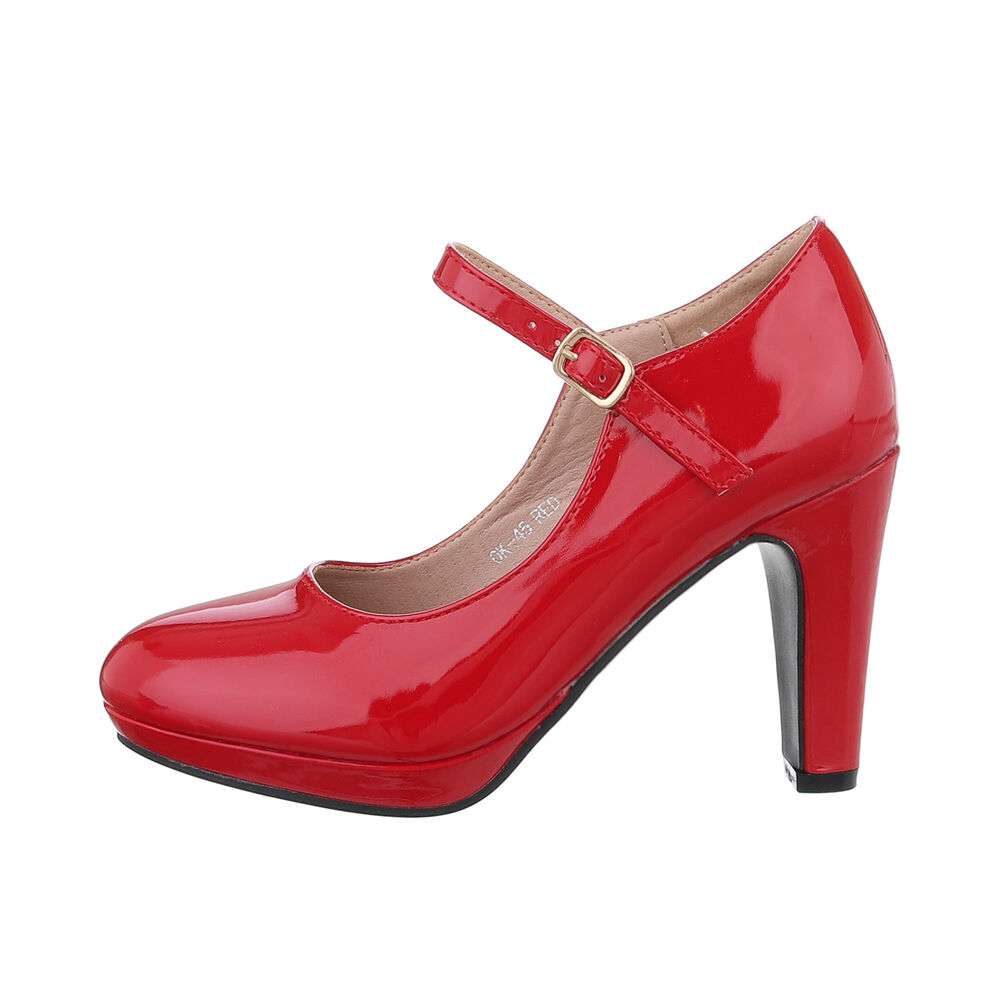 Pantofi lacuiti Mary Jane cu toc gros - rosu dama
