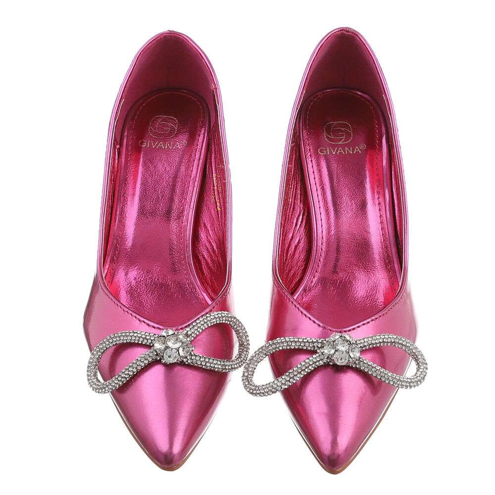Pantofi ocazie cu toc cu strasuri - roz fuchsia dama
