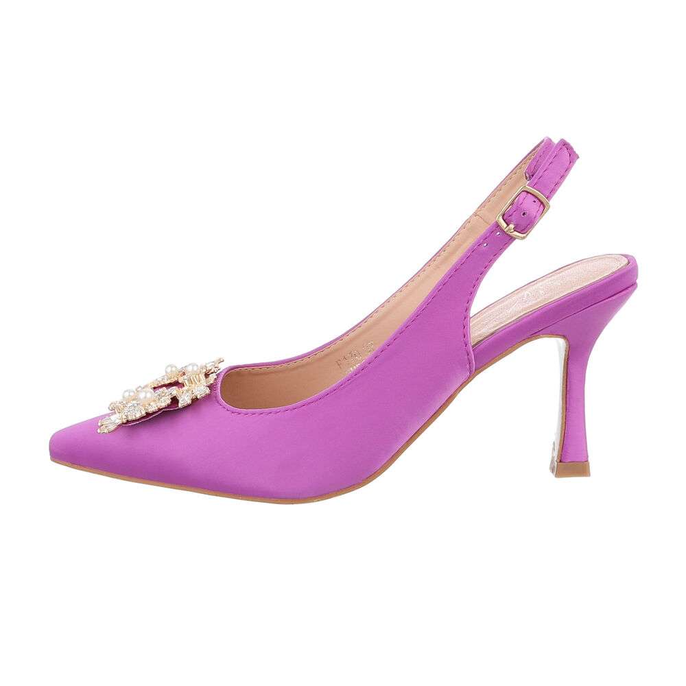 Pantofi ocazie cu toc si strasuri - violet dama