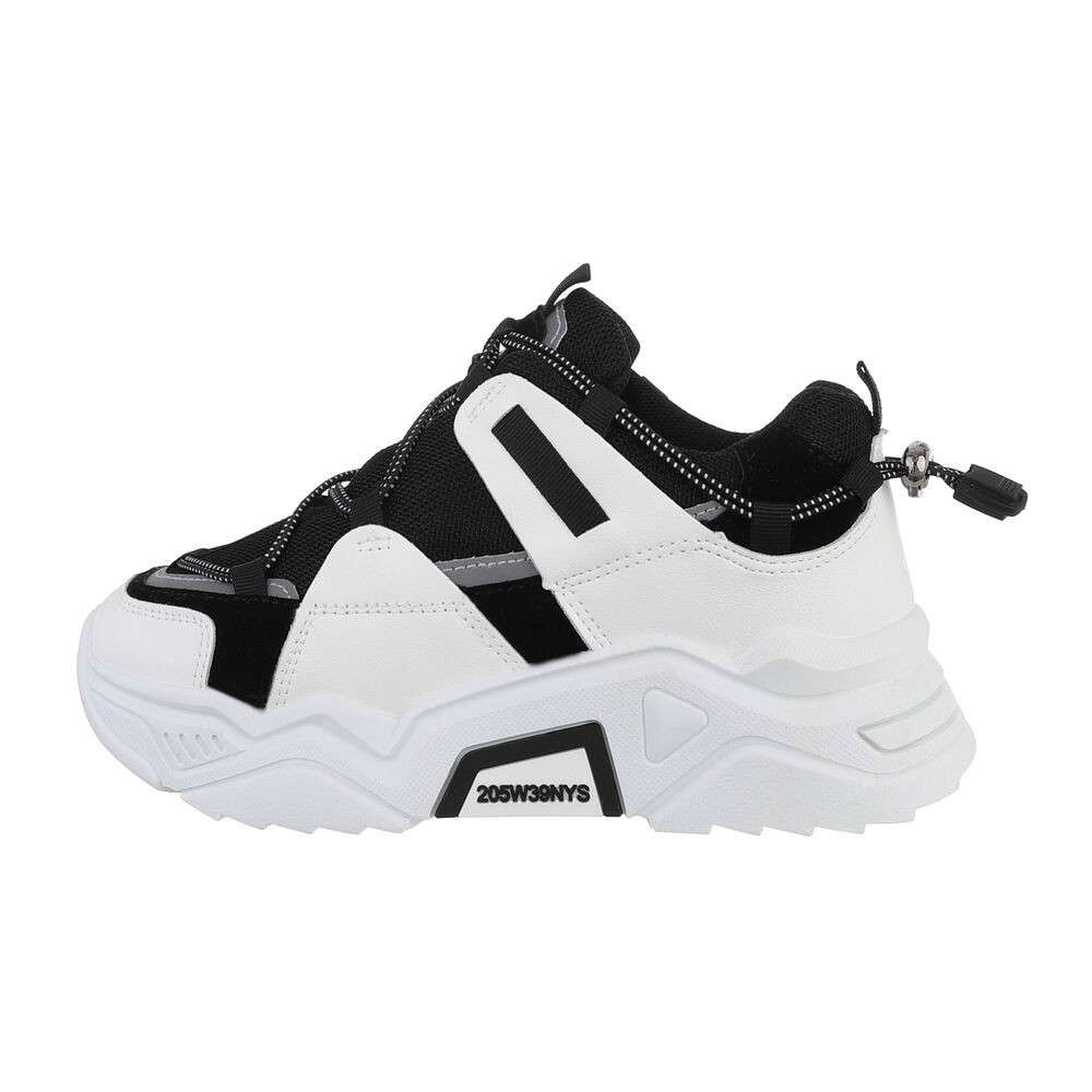 Pantofi sport cu talpa groasa - alb-negru dama