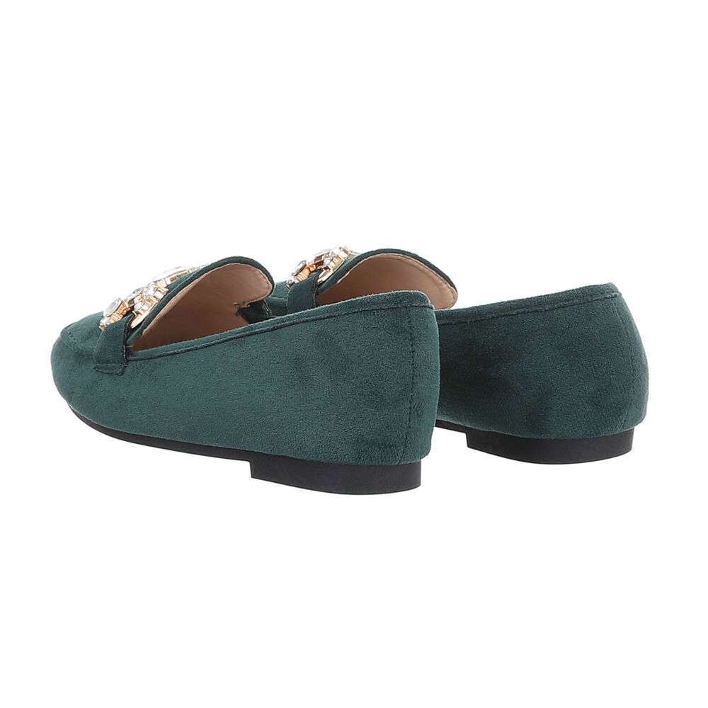 Mocasini eleganti cu strasuri - verde dama