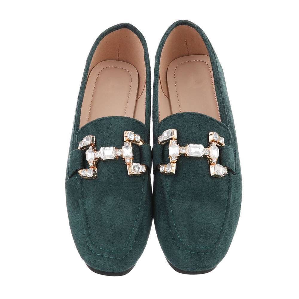Mocasini eleganti cu strasuri - verde dama