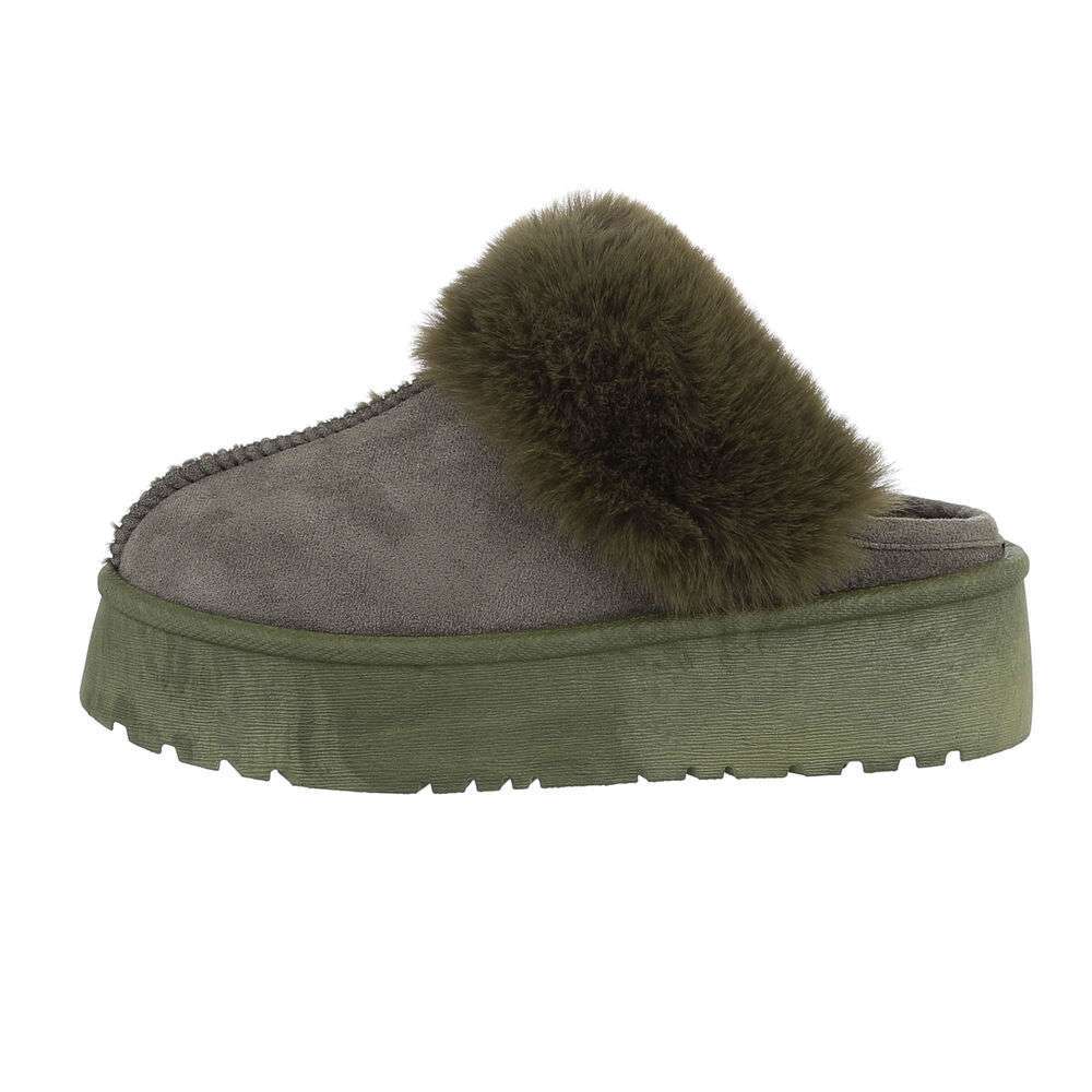 Papuci casa cu blana - verde dama