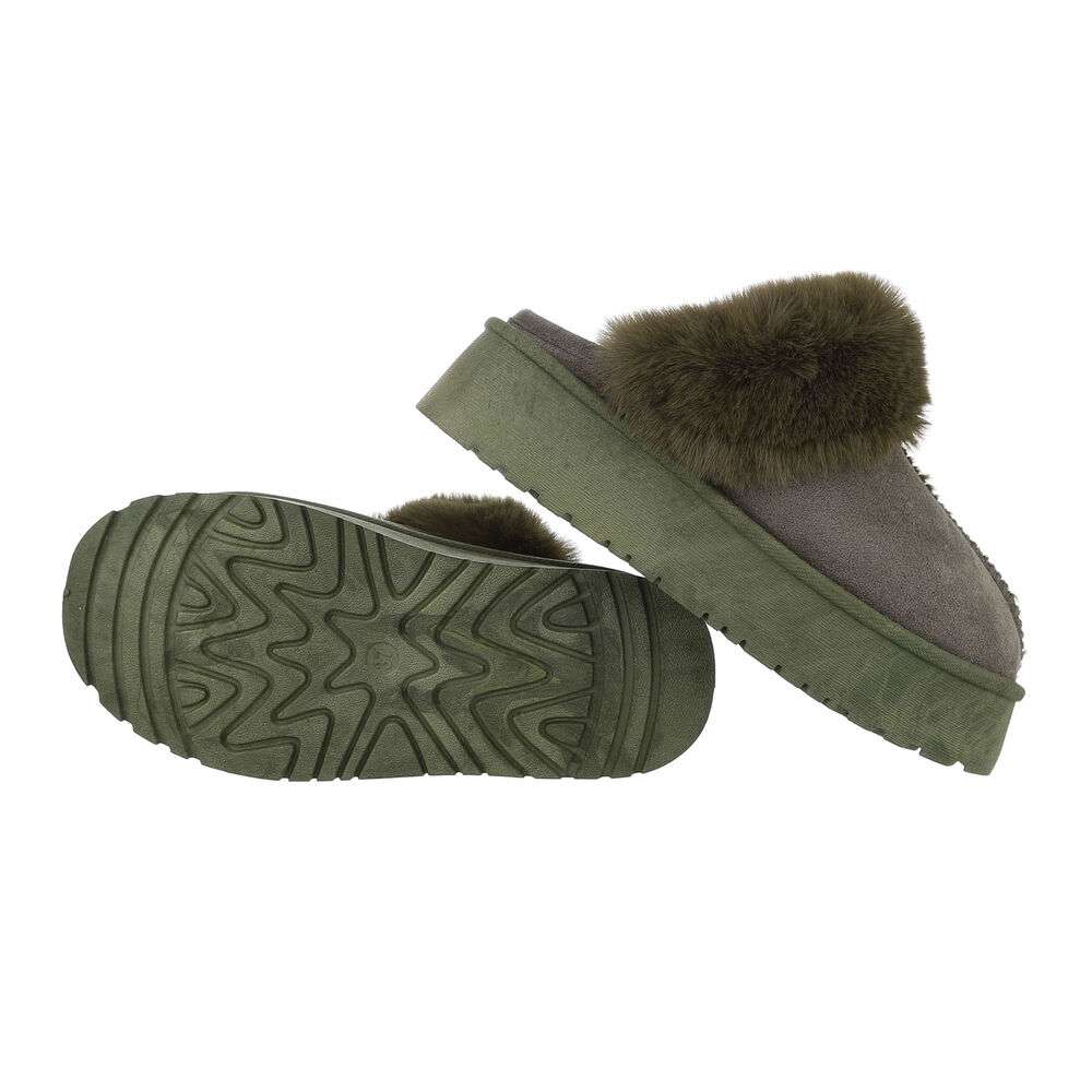 Papuci casa cu blana - verde dama