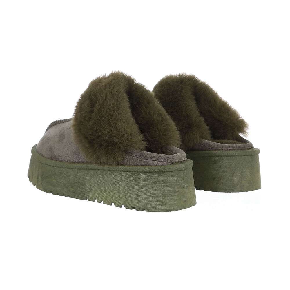 Papuci casa cu blana - verde dama