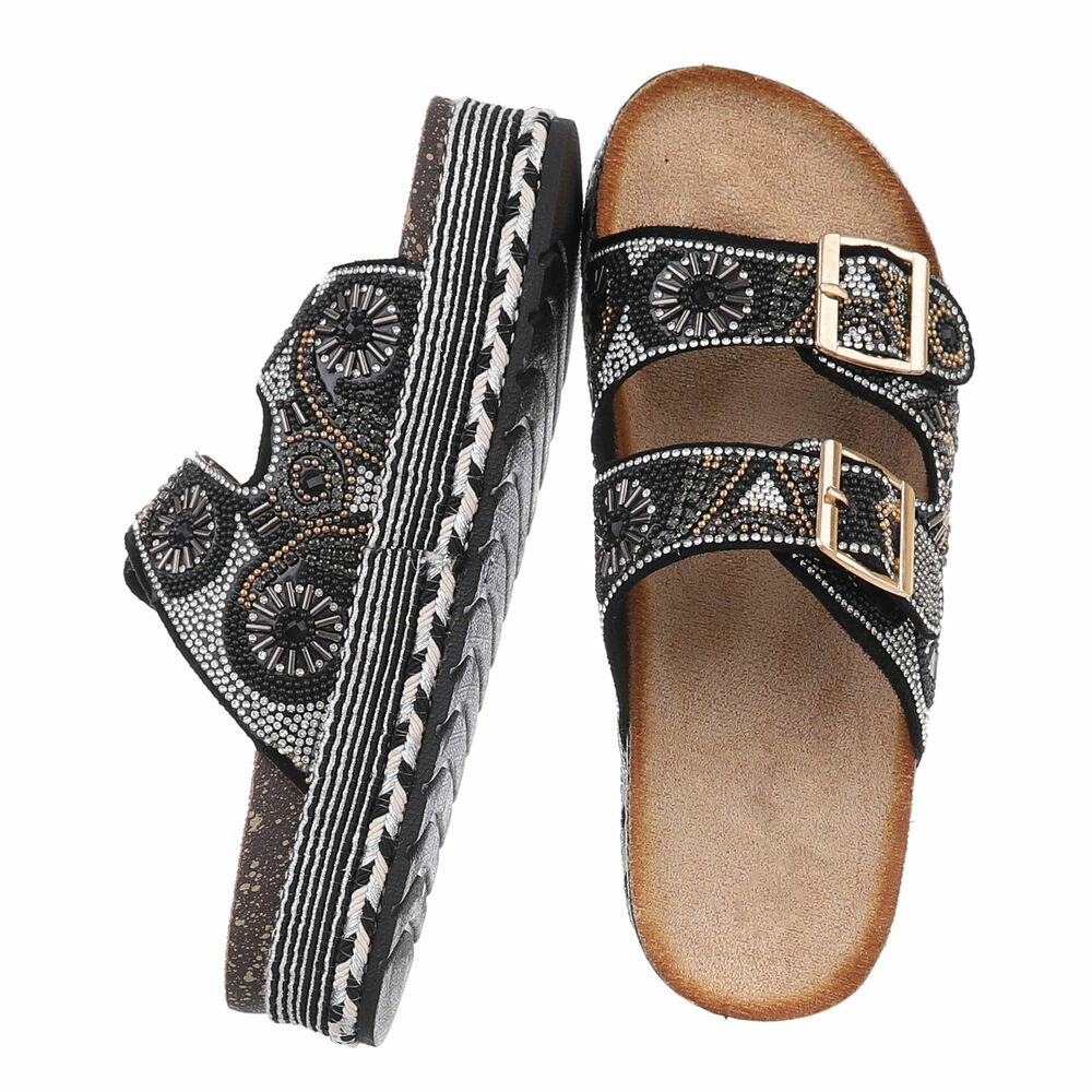 Papuci boho platforma - negru dama