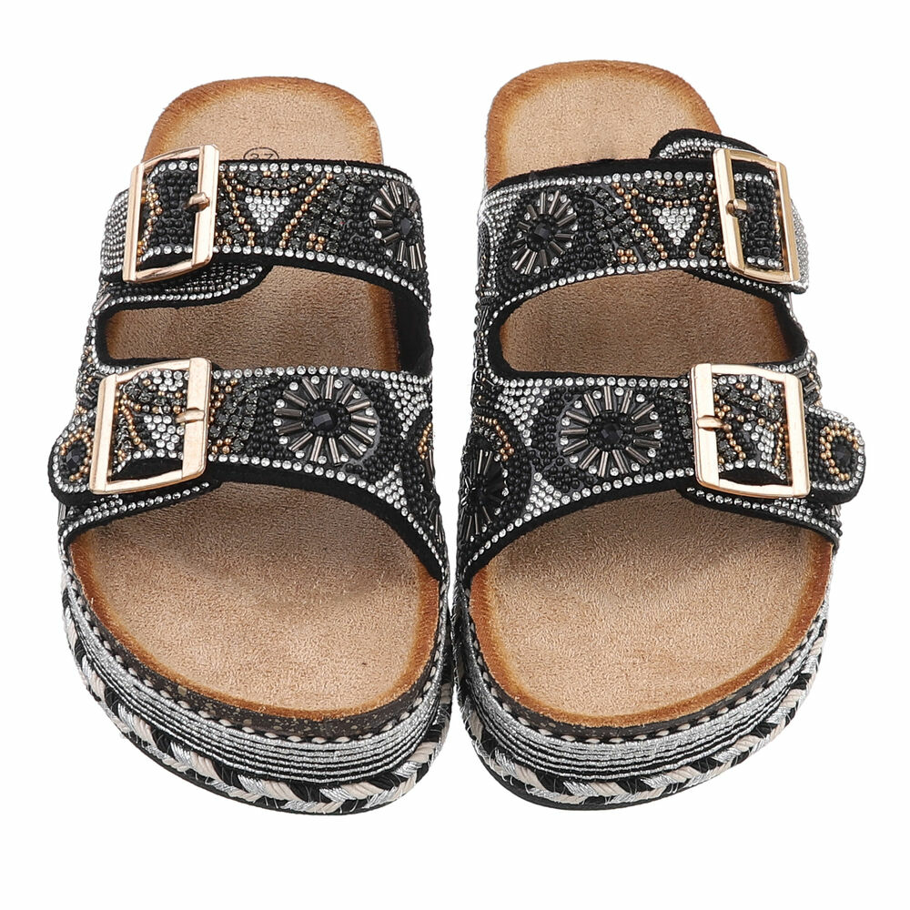 Papuci boho platforma - negru dama