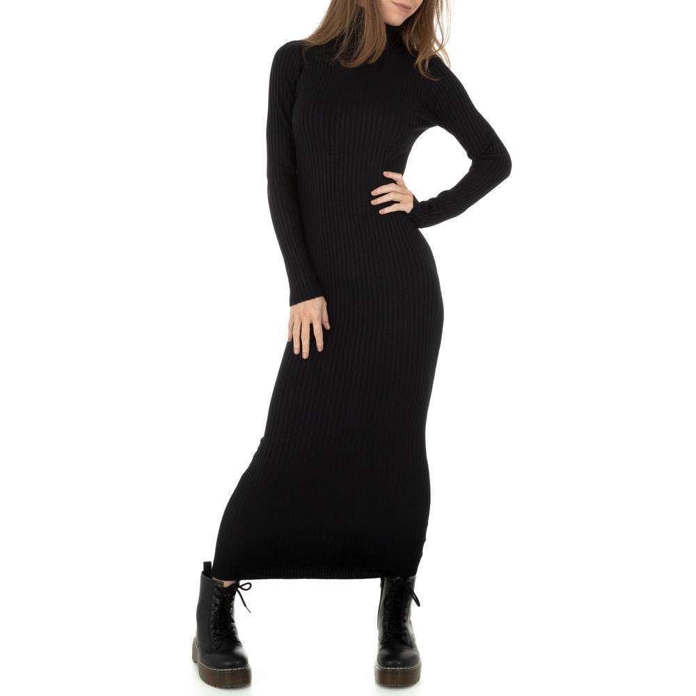 Rochie tricotata lunga mulata - negru dama