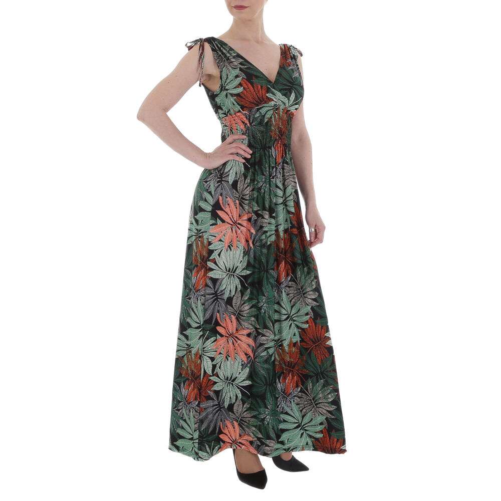 Rochie lunga cu imprimeu floral - verde dama