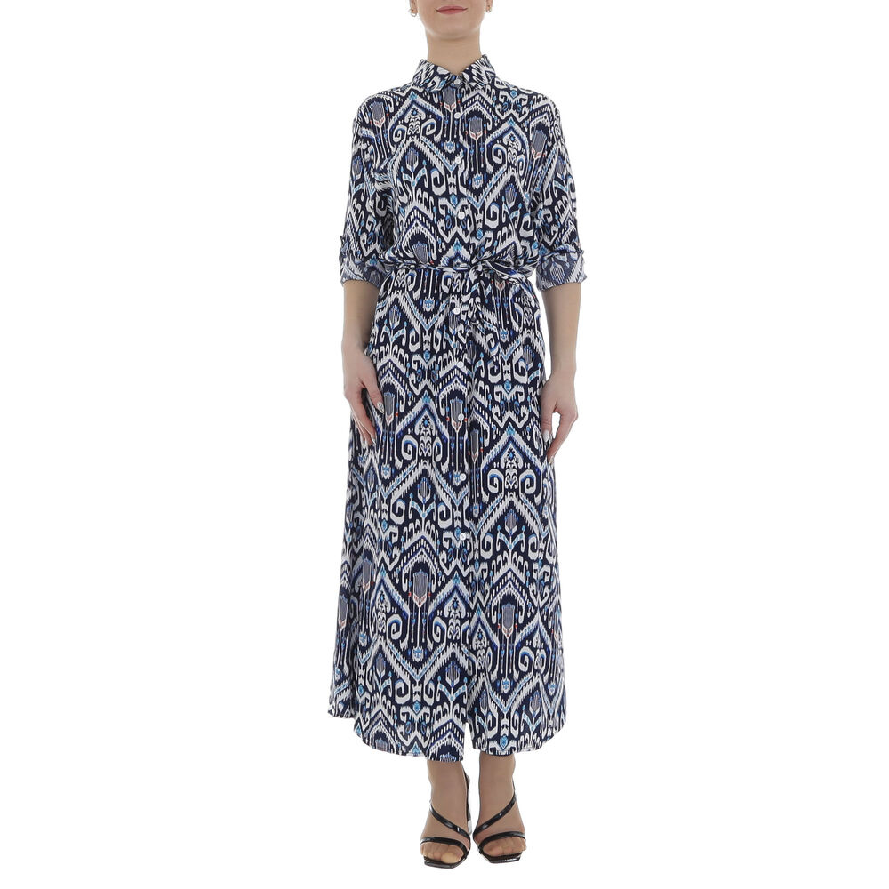 Rochie lunga eleganta cu imprimeu - albastru dama