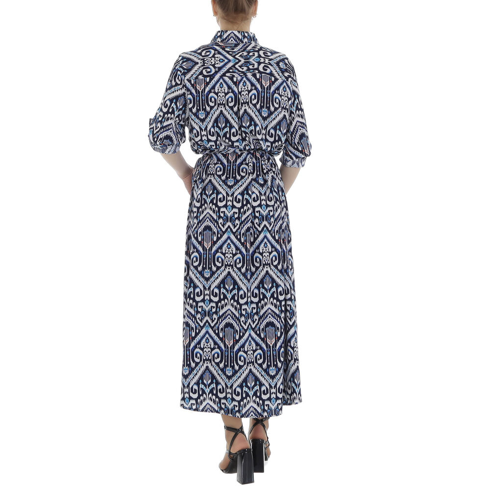 Rochie lunga eleganta cu imprimeu - albastru dama