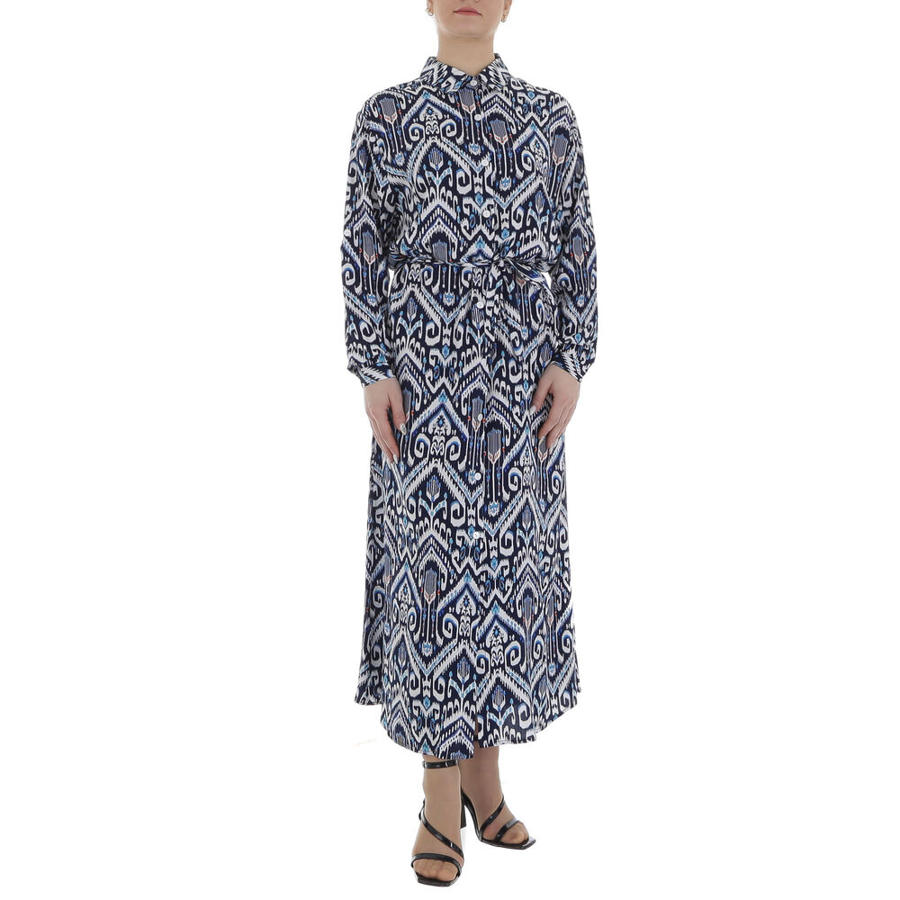 Rochie lunga eleganta cu imprimeu - albastru dama