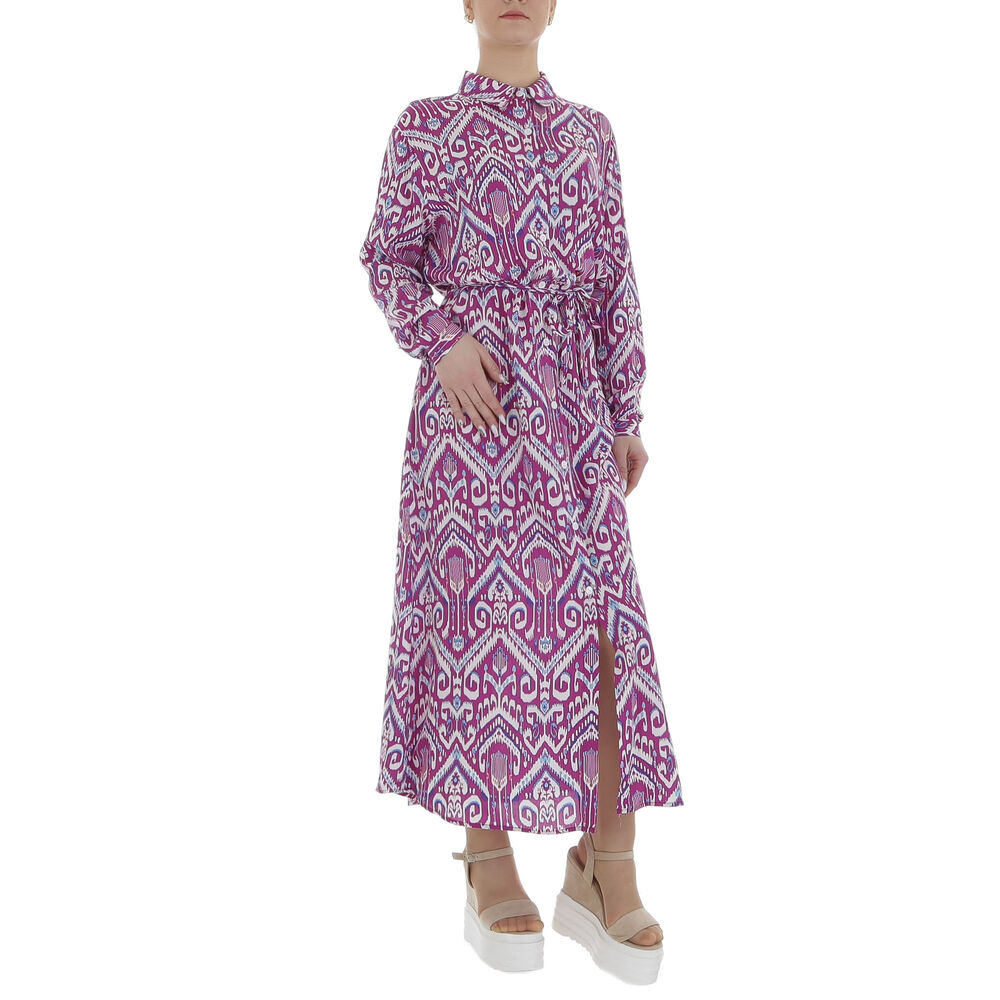 Rochie lunga eleganta cu imprimeu - roz fuchsia dama