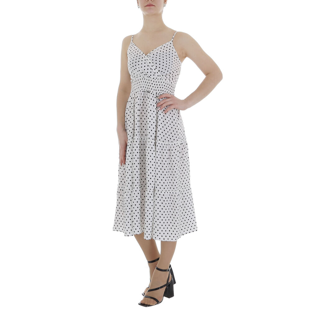 Rochie trei sferturi cu buline - alb dama