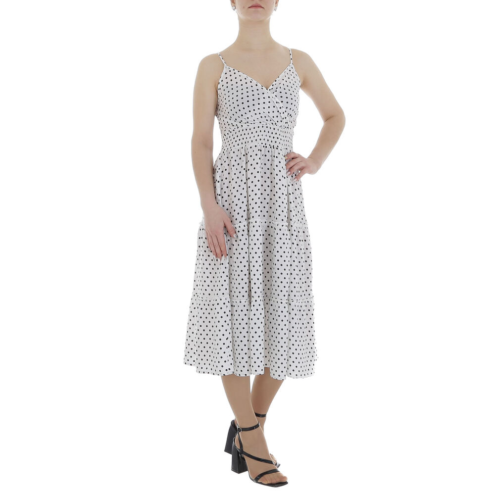 Rochie trei sferturi cu buline - alb dama