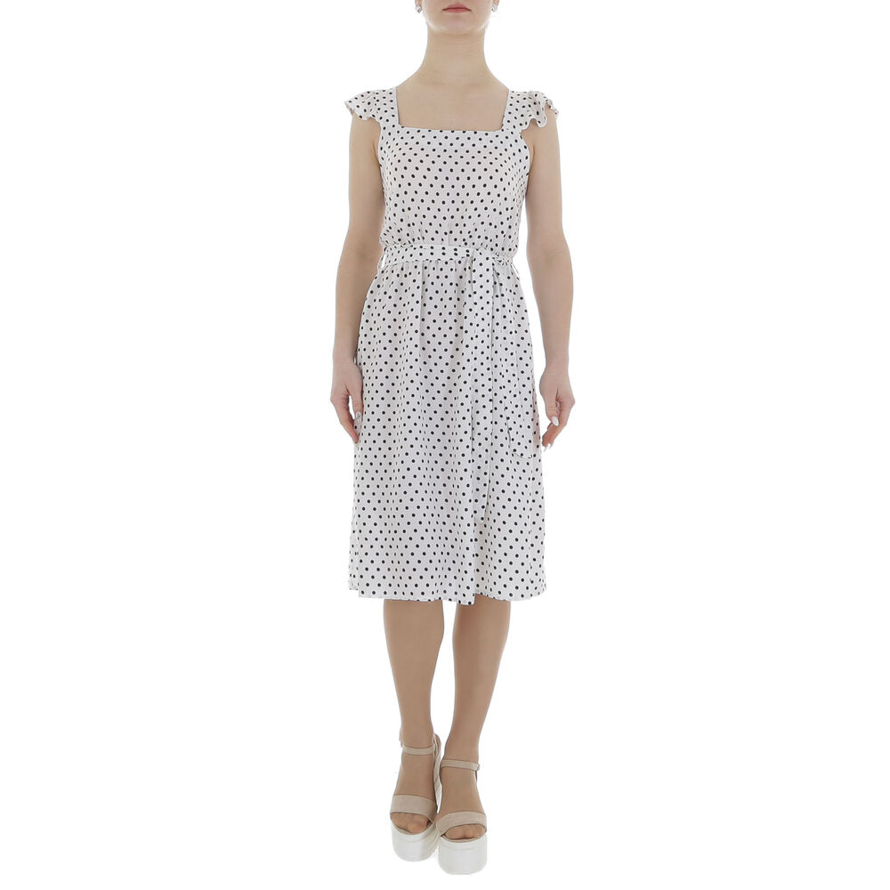 Rochie trei sferturi cu buline - alb dama