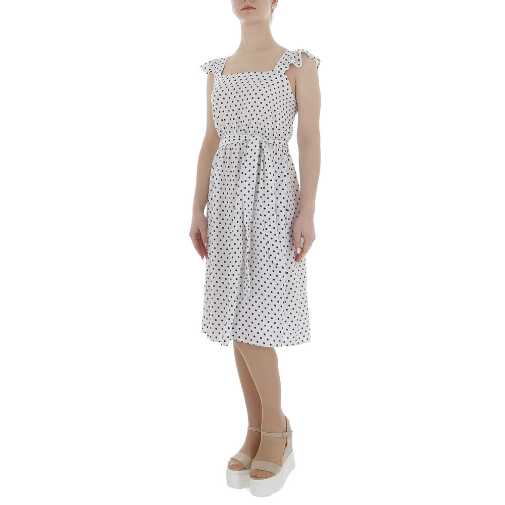 Rochie trei sferturi cu buline - alb dama