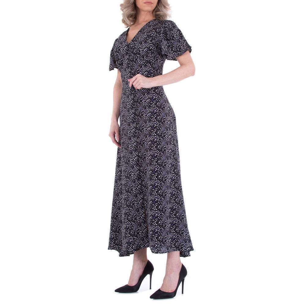 Rochie lunga evazata cu imprimeu - JCL   negru dama