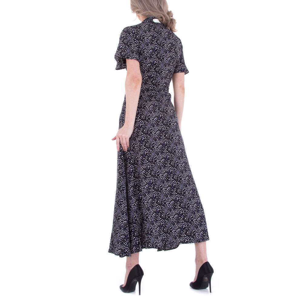 Rochie lunga evazata cu imprimeu - JCL   negru dama