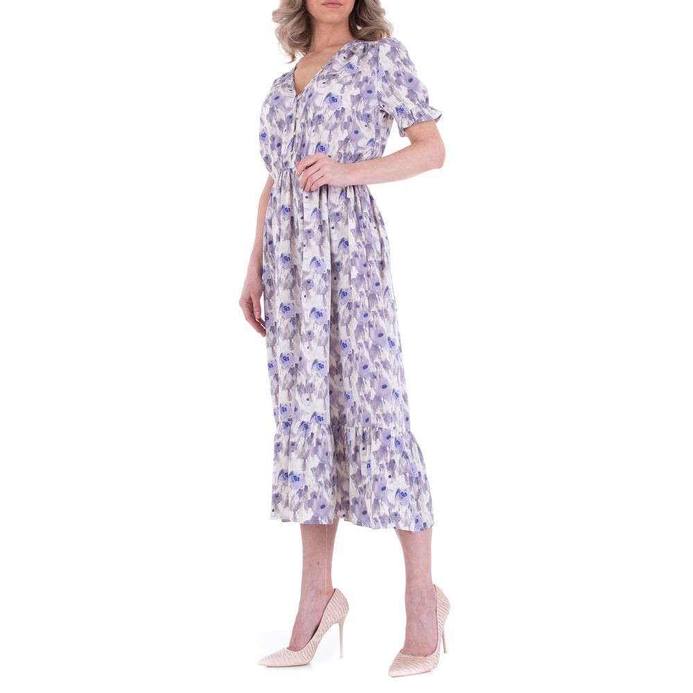 Rochie lunga evazata cu imprimeu - JCL violet dama