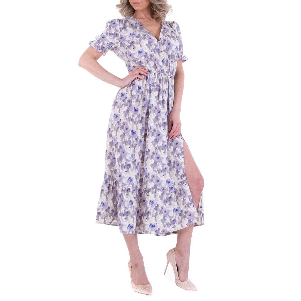 Rochie lunga evazata cu imprimeu - JCL violet dama