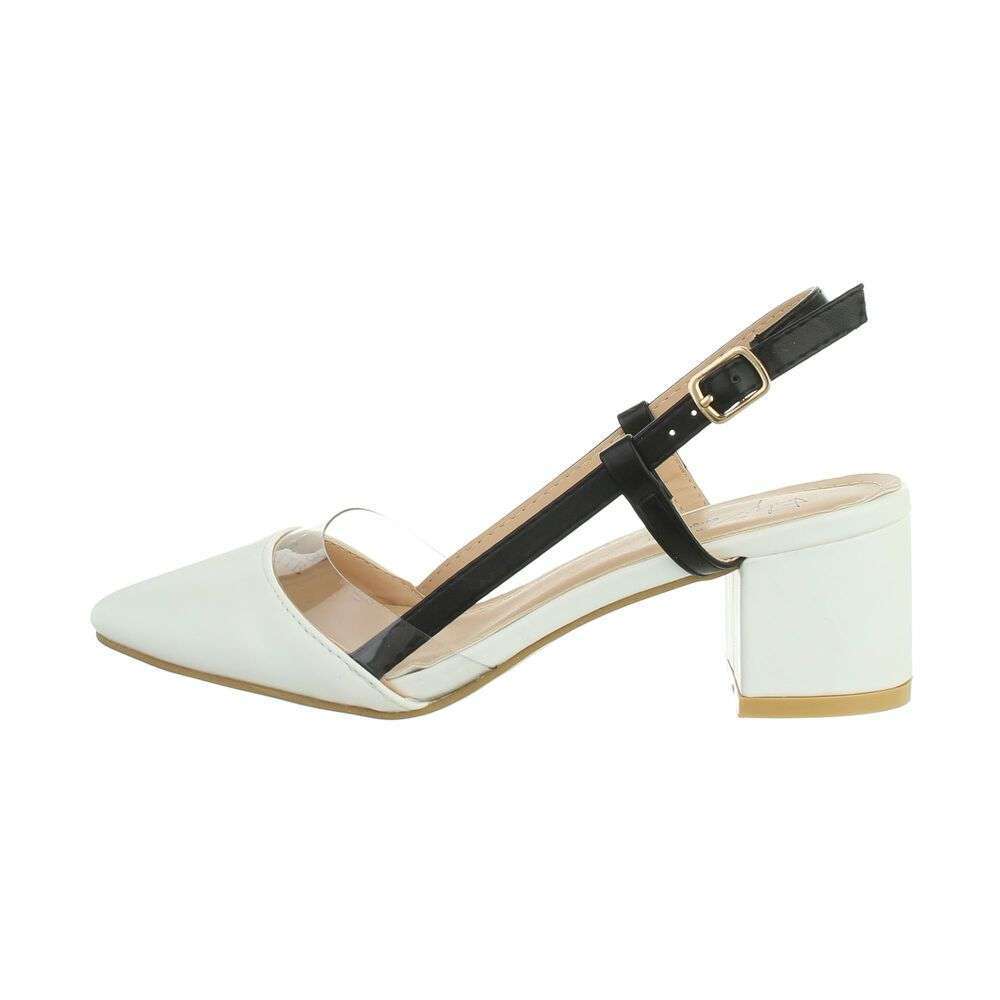 Pantofi toc mic gros - alb dama