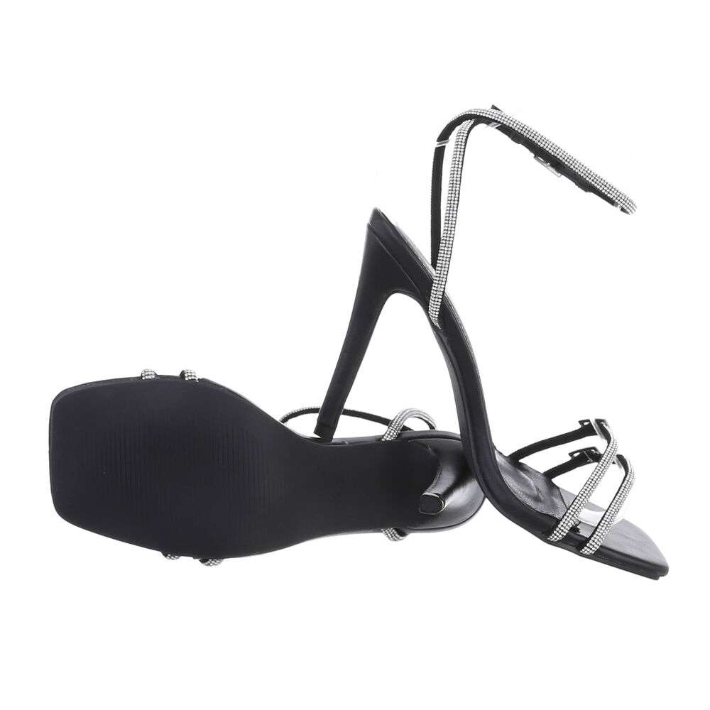 Sandale elegante cu toc si strasuri - negru dama