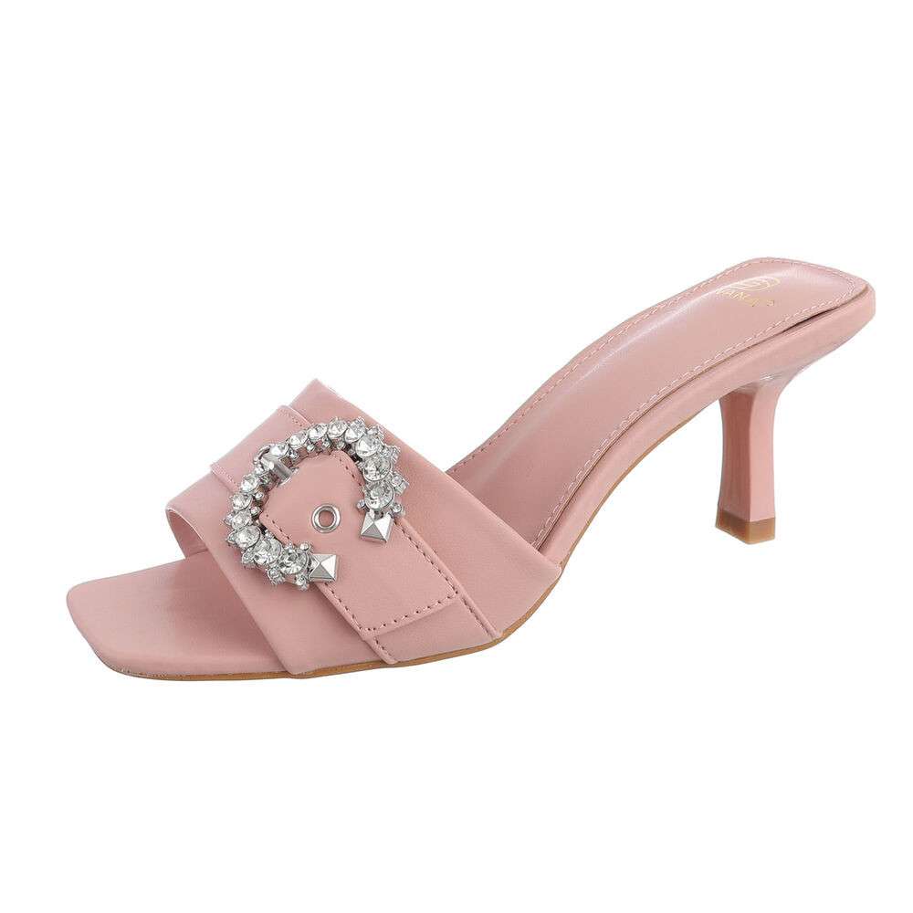 Papuci eleganti cu toc mic - roz dama
