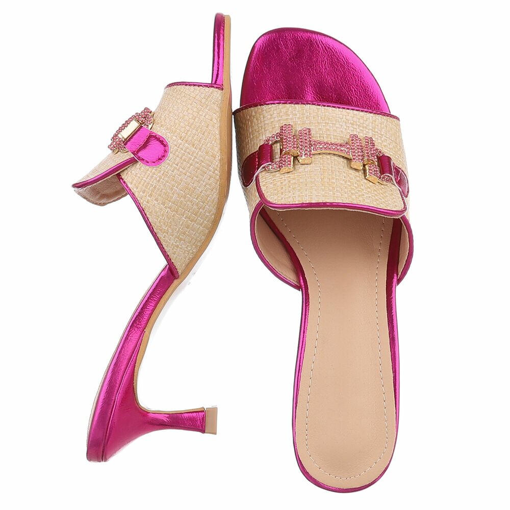 Slapi eleganti cu toc - roz fuchsia dama