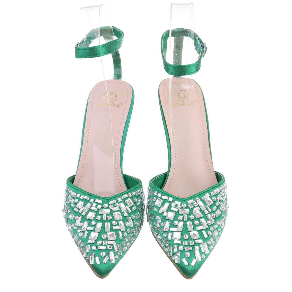 Pantofi ocazie cu pietricele - verde dama