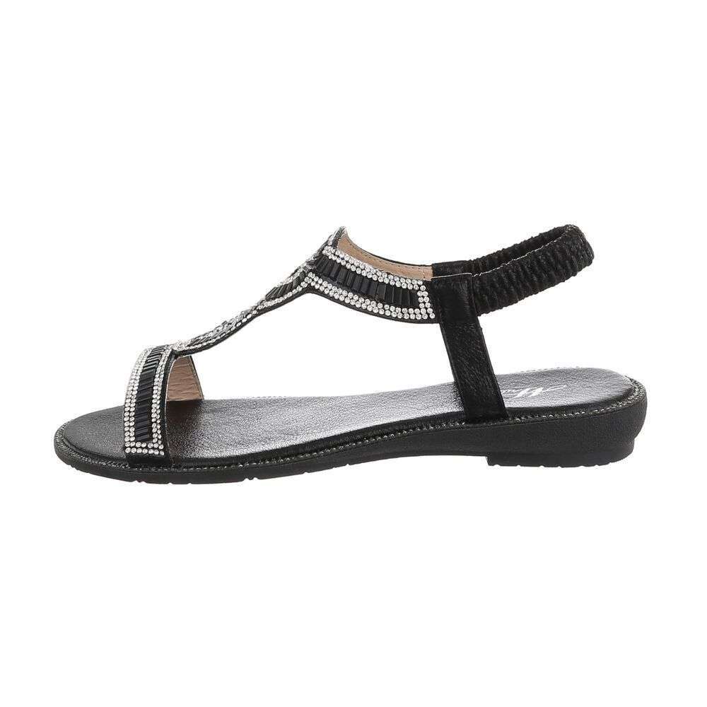 Sandale cu strasuri fara toc - negru dama