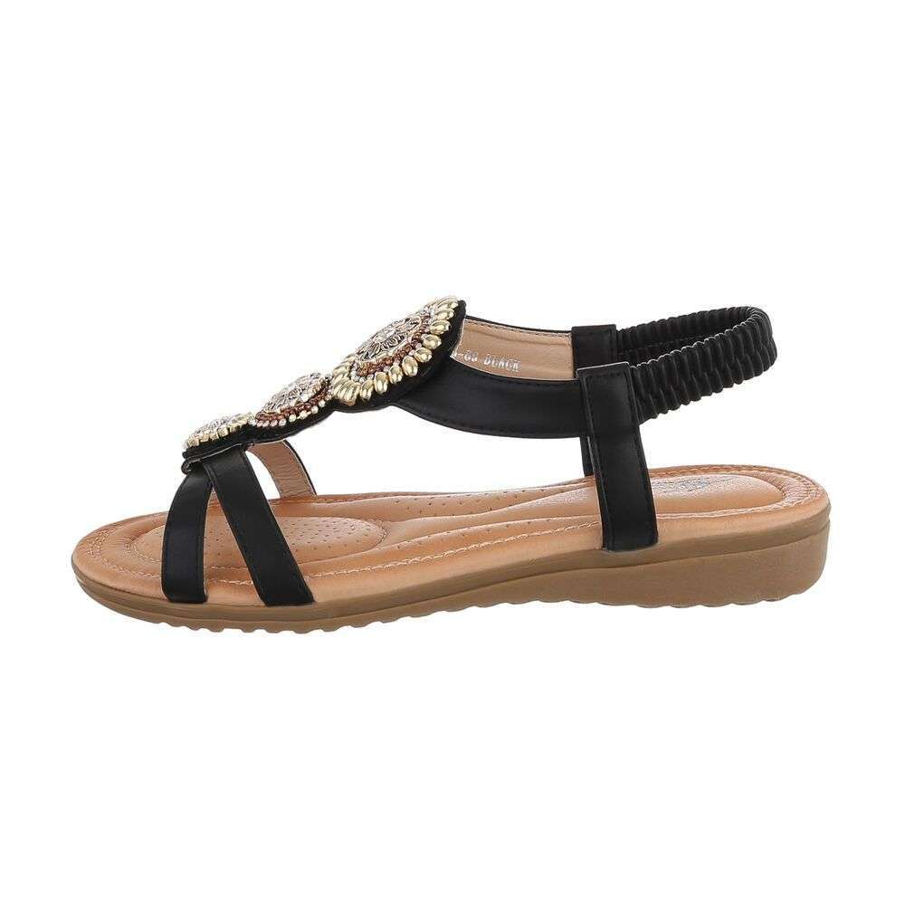 Sandale cu pietre fara toc - negru dama