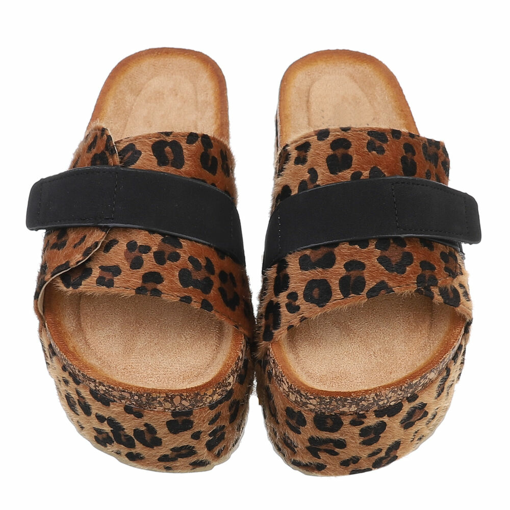 Papuci fashion cu platforma groasa - imprimeu leopard dama