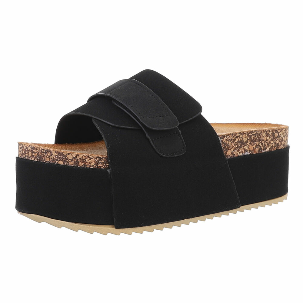 Papuci fashion cu platforma groasa - negru dama