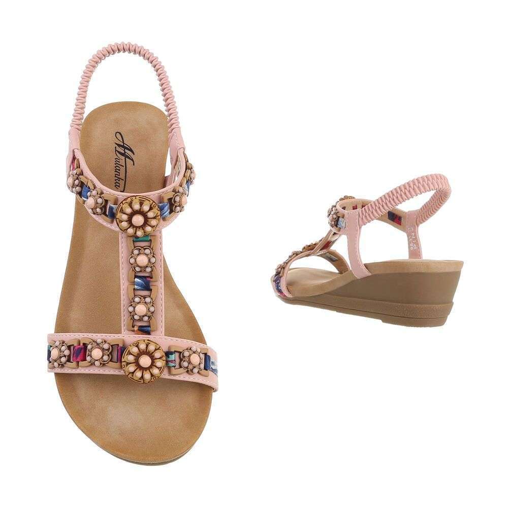 Sandale cu pietre si platforma mica - roz dama