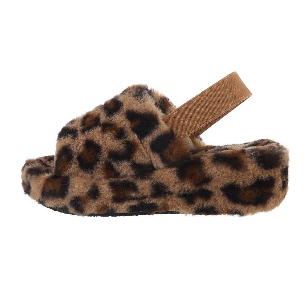 Papuci cu blana - imprimeu leopard dama