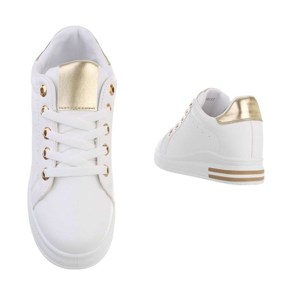 Sneakers cu platforma ascunsa - alb auriu dama